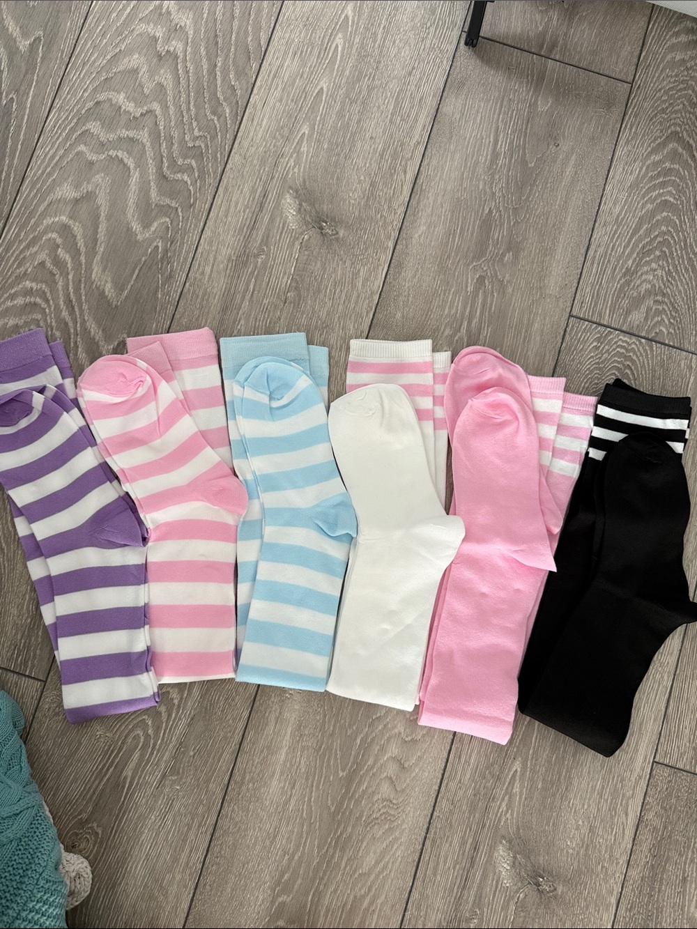 Kids Striped & Solid Cotton Tights - Pink, Blue, Purple, White, Black